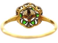 Edwardian 18ct Gold & Platinum, Green Garnet, Diamond & Natural Pearl Flower Cluster Ring