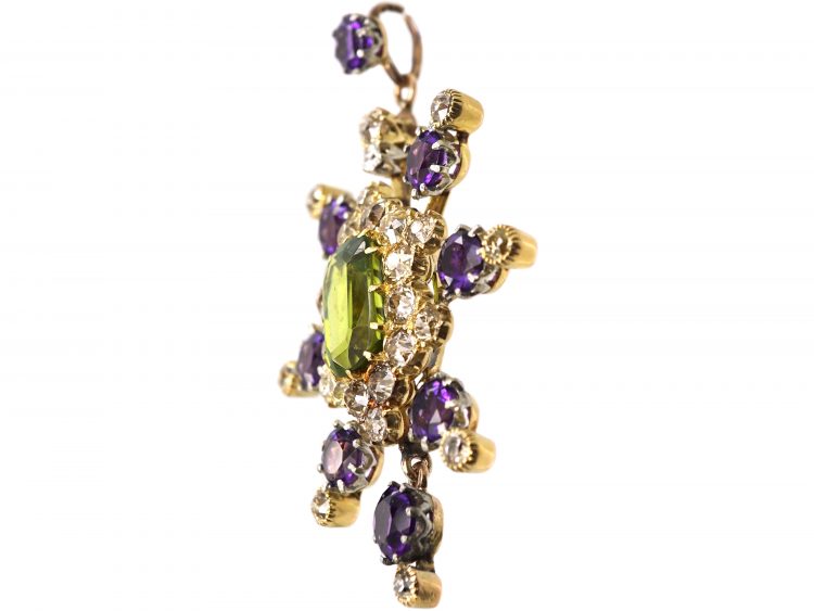 15ct Gold Suffragette Pendant set with Diamonds, Amethyst & a Peridot