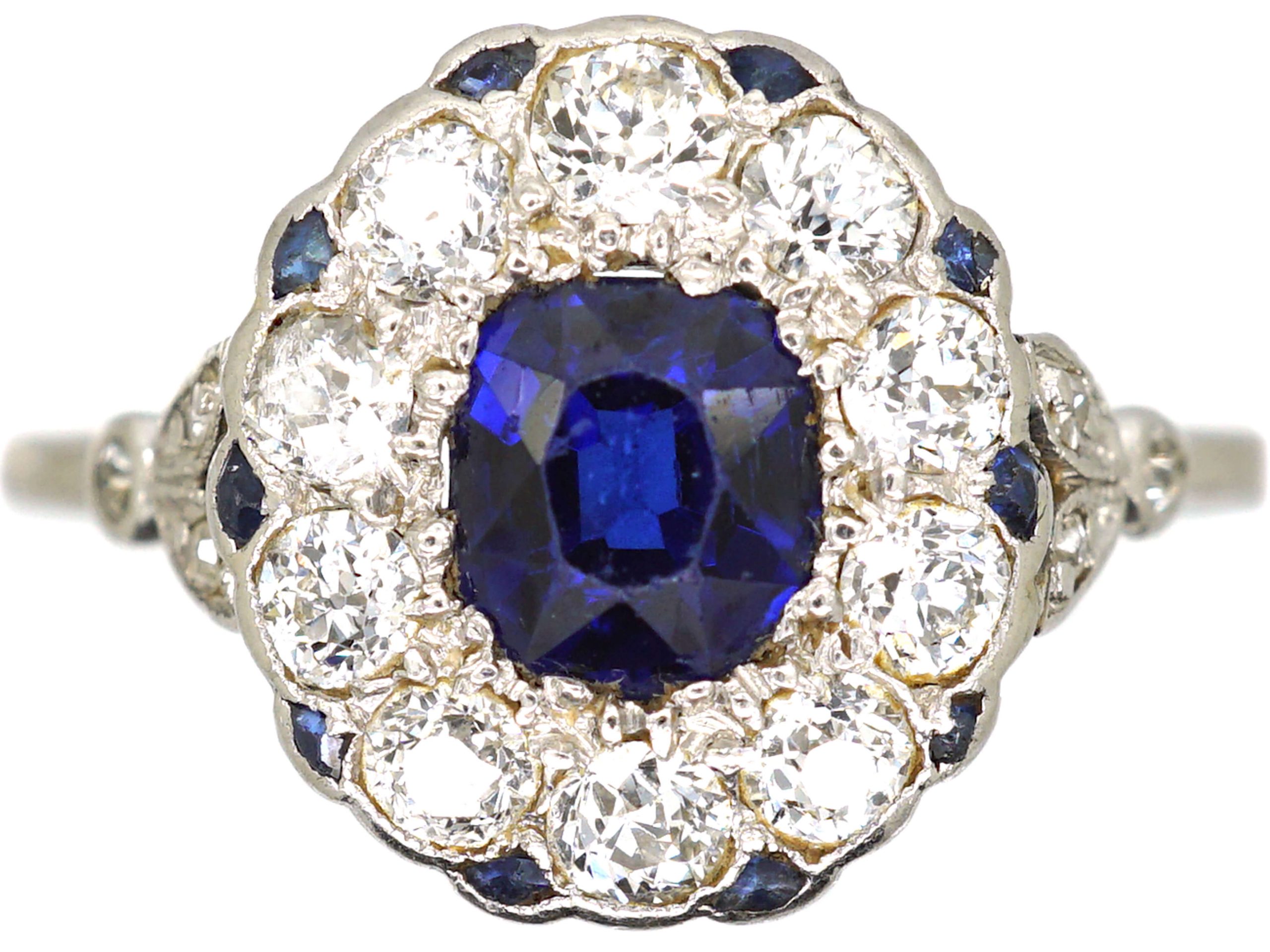 Presher Point Rings Early 20th Century Platinum, Sapphire & Diamond Oval Cluster Ring with ...