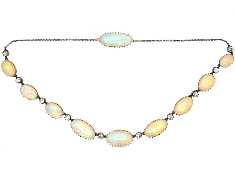 14K Rose Gold Hexagon Opal Diamond Necklace - KTCollection