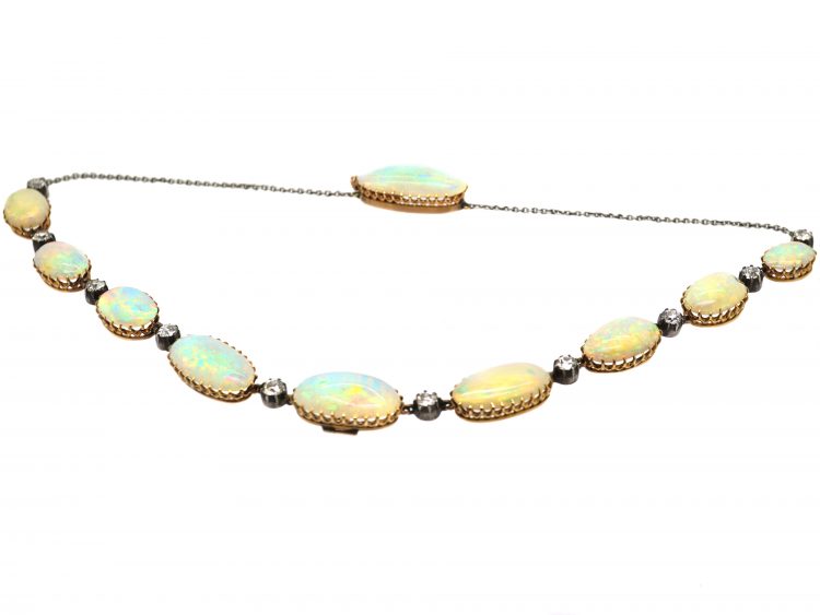 Victorian 18ct Gold, Opal & Diamond Necklace in Original Case