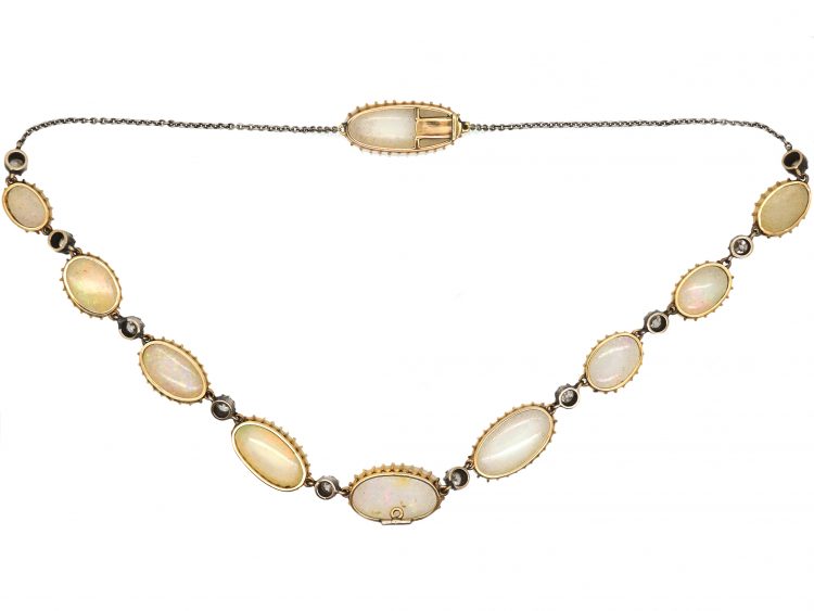 Victorian 18ct Gold, Opal & Diamond Necklace in Original Case