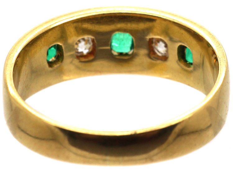 Victorian 18ct Gold, Emerald & Diamond Five Stone Gypsy Ring