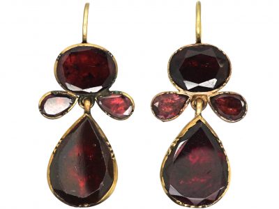 Georgian 9ct Gold, Flat Cut Almandine Garnet Drop Earrings