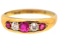 Edwardian 18ct Gold, Pink Sapphire & Diamond Five Stone Ring