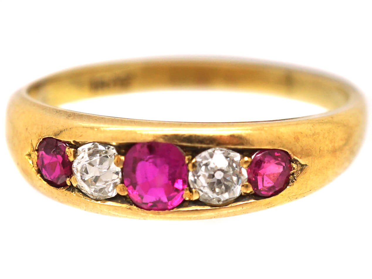 Edwardian 18ct Gold, Pink Sapphire & Diamond Five Stone Ring (435W ...