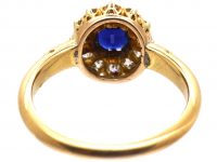 Edwardian 18ct Gold, Sapphire & Diamond Cluster Ring with Ornate Shoulders