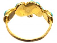 Georgian 15ct Gold & Turquoise Twist Ring with Turquoise Heart Drop