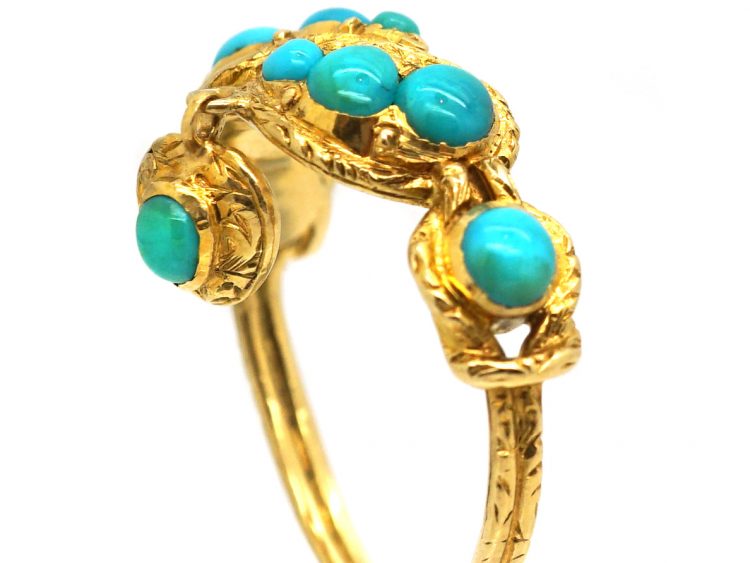 Georgian 15ct Gold & Turquoise Twist Ring with Turquoise Heart Drop