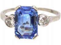 French Early 20th Century Platinum, Sapphire & Diamond Three Stone Ring