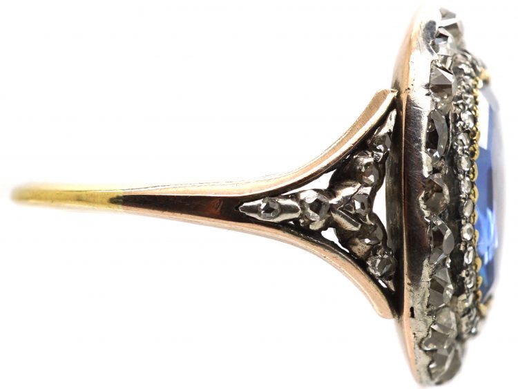 Georgian 18ct Gold & Silver, Large Sapphire & Diamond Cluster Ring