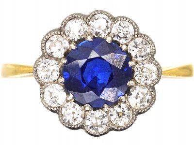 Edwardian 18ct Gold, Sapphire & Diamond Cluster Ring