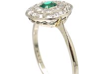 Early 20th Century Platinum, Emerald & Diamond Octagonal Cluster Ring