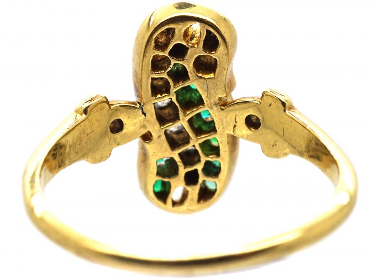 Victorian 18ct Gold Twist Ring set with Emeralds & Diamonds