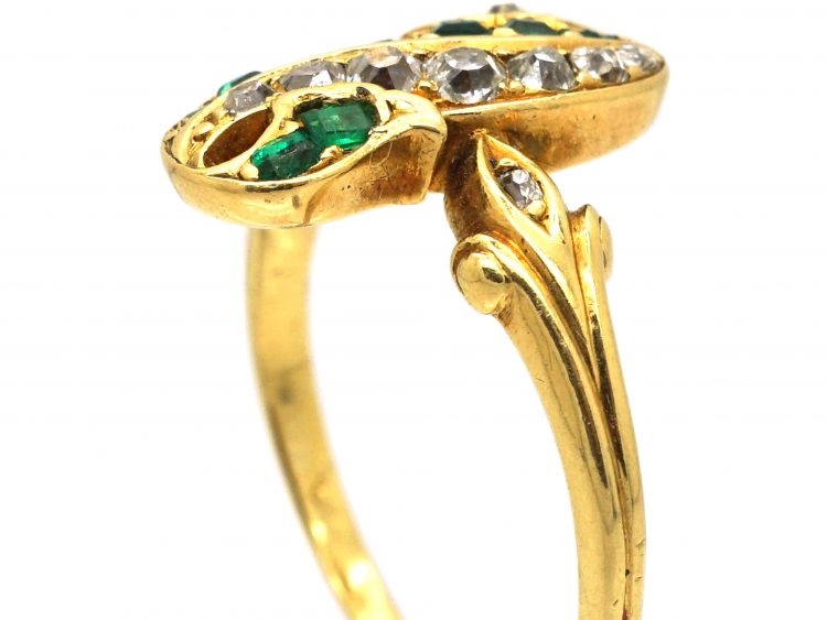 Victorian 18ct Gold Twist Ring set with Emeralds & Diamonds