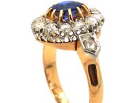 French Import Early 20th Century 18ct Gold, Rose Diamond & Sapphire Oval Cluster Ring