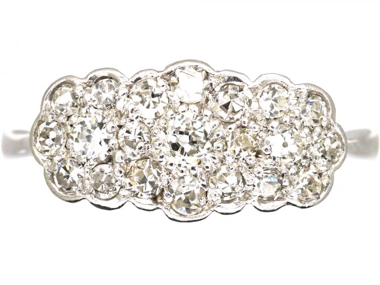 Edwardian 18ct White Gold & Platinum, Triple Cluster Diamond Ring