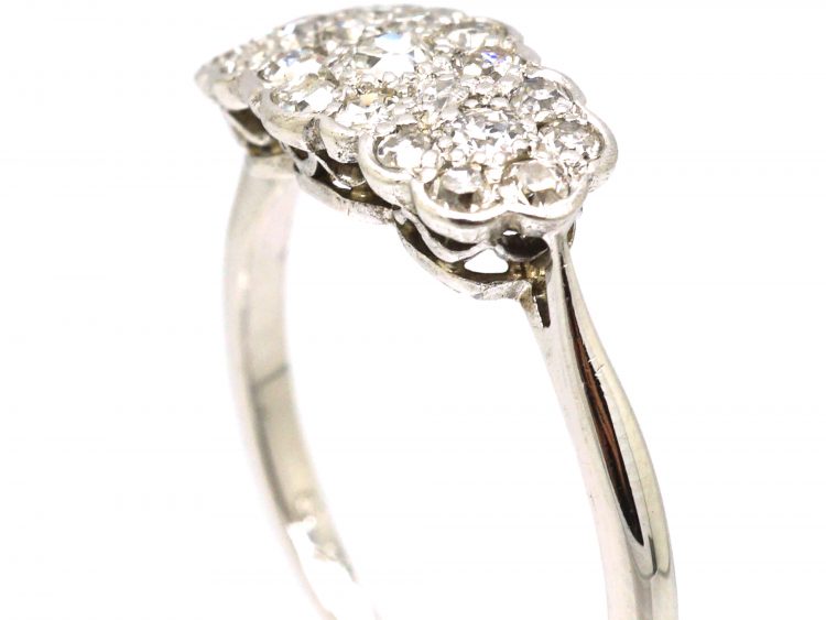 Edwardian 18ct White Gold & Platinum, Triple Cluster Diamond Ring