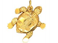 French 18ct Gold & Red Enamel Turtle Pendant with Ruby Eyes