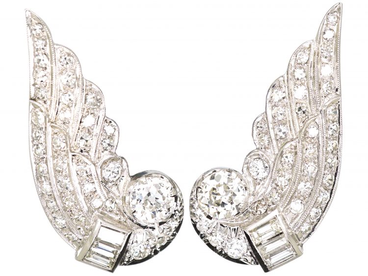 Art Deco Platinum & Diamond Wing Earrings