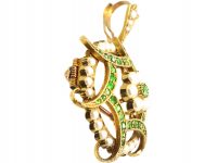 Edwardian 15ct Gold Pendant/ Brooch set with Green Garnets & Natural Split Pearls