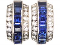 Art Deco 18ct White Gold, Sapphire & Diamond Half Hoop Earrings