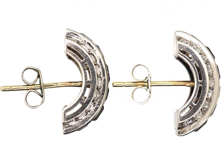 Clear Art Deco Half Circle Stud Earrings