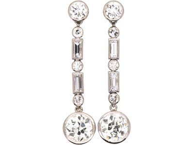 Art Deco Platinum, Diamond Drop Earrings