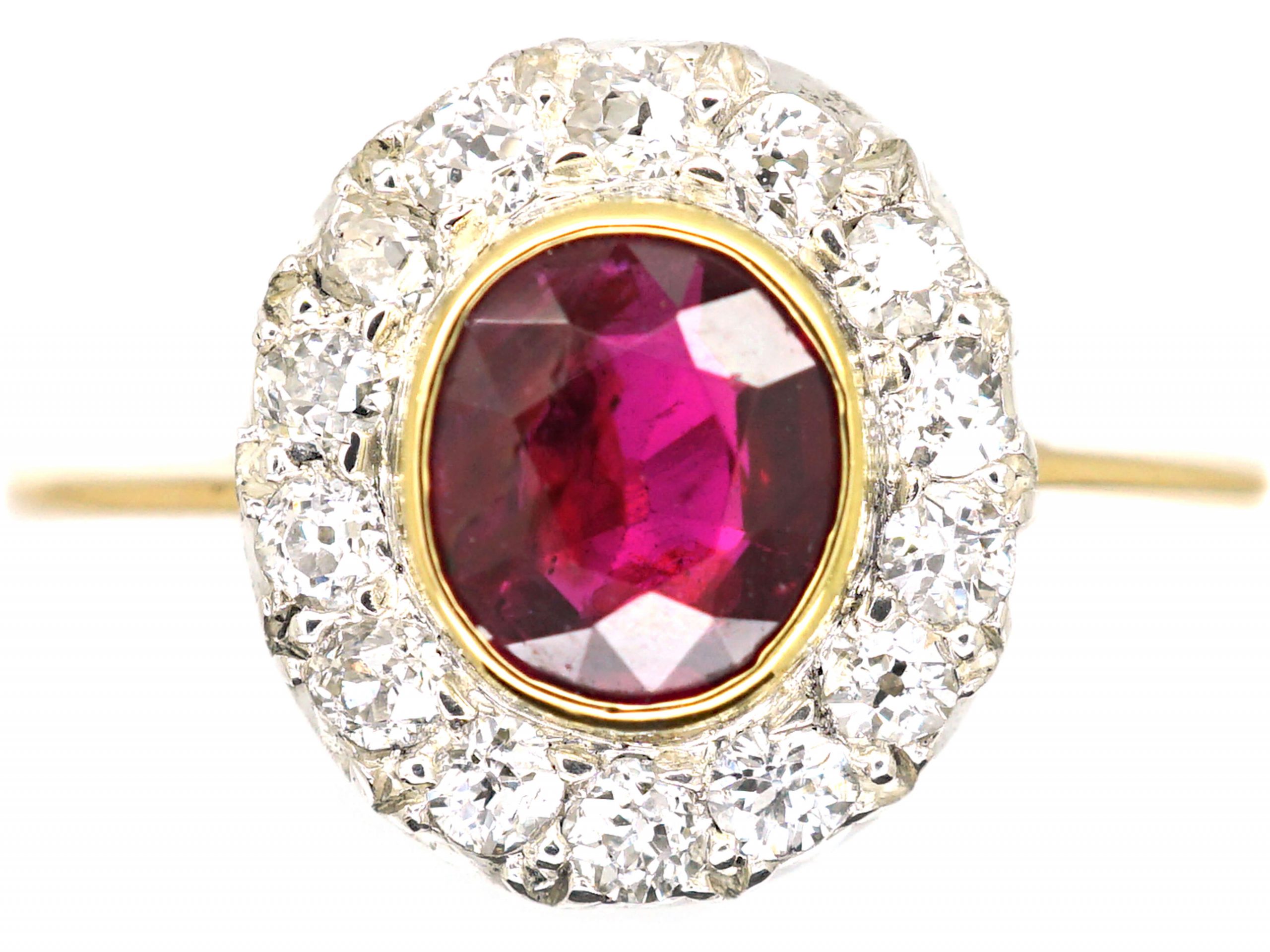Edwardian 18ct Gold & Platinum, Ruby & Diamond Cluster Ring (610W ...