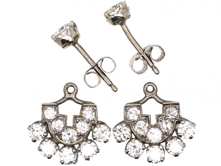 Art Deco 18ct White Gold, Day & Night Diamond Set Earrings