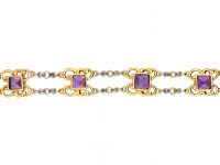 Edwardian 15ct Gold & Platinum, Amethyst & Natural Pearl Bracelet
