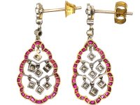 Early 20th Century 18ct Gold & Platinum, Ruby & Diamond Drop Earrings