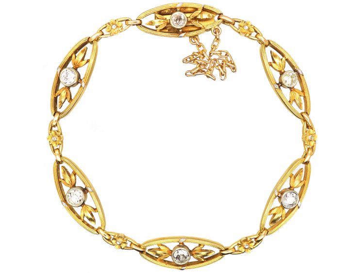 Early 20th Century French 18ct Gold Bracelet set with Six Diamonds
