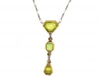 Edwardian 15ct Gold & Platinum, Peridot & Diamond Pendant on Chain