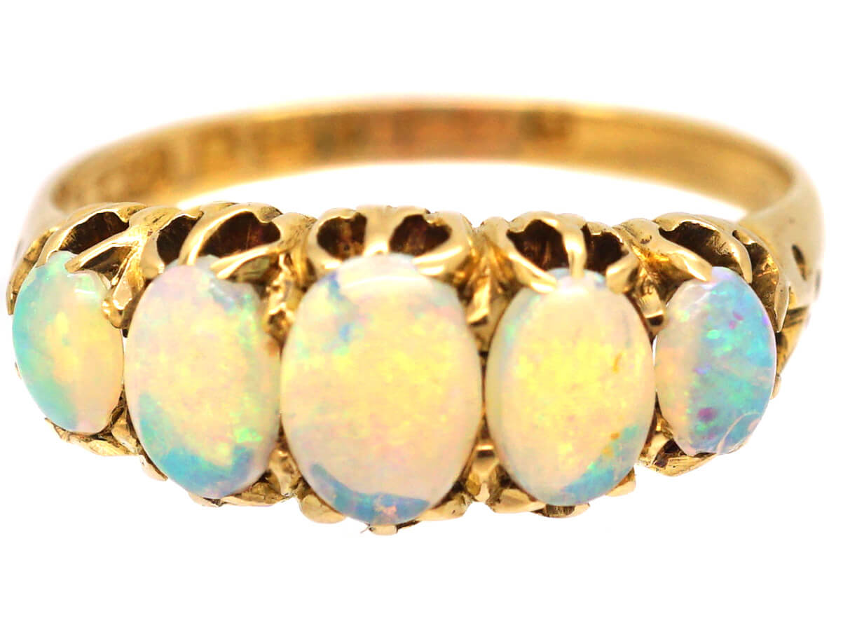 Edwardian 18ct Gold, Five Stone Opal Ring (593W) | The Antique ...