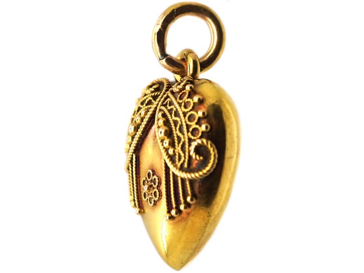Victorian 15ct Gold Heart Etruscan Revival Heart Shaped Pendant