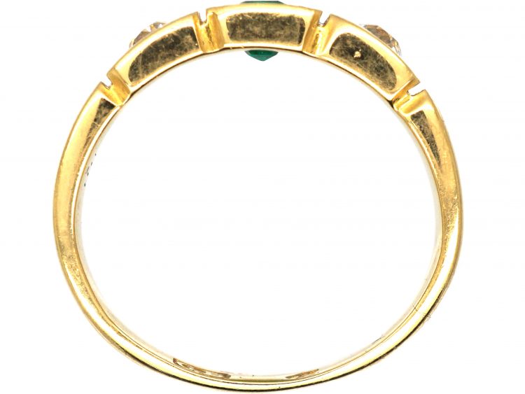 Victorian 18ct Gold , Emerald & Diamond Three Stone Ring