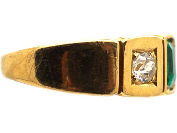 Victorian 18ct Gold , Emerald & Diamond Three Stone Ring