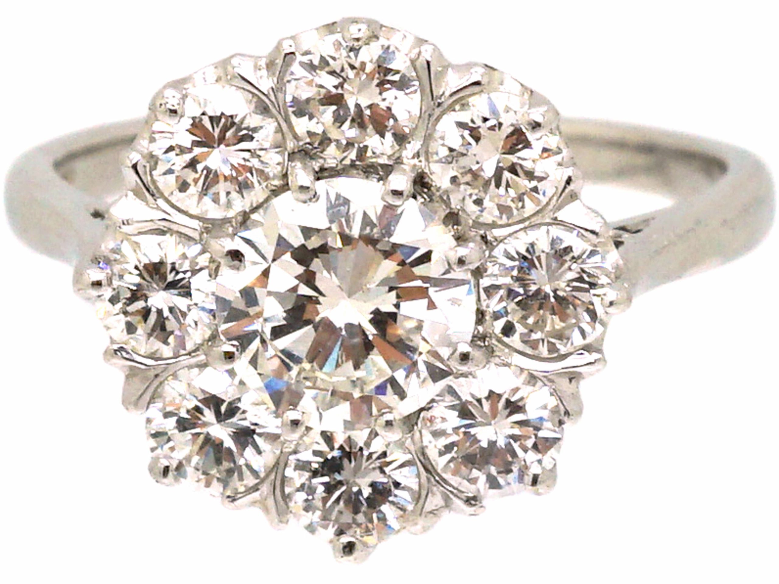 Platinum, Large Diamond Cluster Ring (563W) | The Antique Jewellery Company