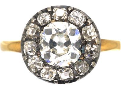 Georgian 18ct Gold & Silver, Diamond Cluster Ring