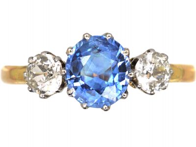 Edwardian 18ct Gold & Platinum, Sapphire & Diamond Three Stone Ring