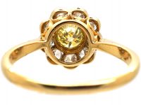 Edwardian 18ct Gold & Platinum, Diamond Cluster Ring with a Yellow Diamond in the Centre