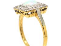 Edwardian 18ct Gold & Platinum, Opal & Diamond Rectangular Ring