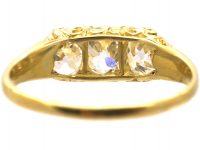 Victorian 18ct Gold Three Stone Old Mine Cut Diamond Carved Half Hoop Ring