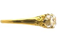 Victorian 18ct Gold Three Stone Old Mine Cut Diamond Carved Half Hoop Ring