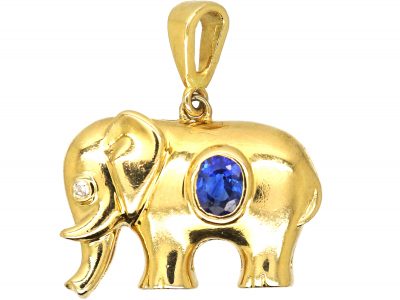 18ct Gold Elephant Pendant set with a Sapphire & Diamond