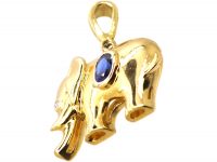 18ct Gold Elephant Pendant set with a Sapphire & Diamond