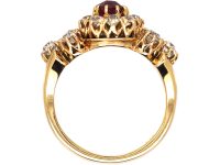Early 20th Century 14ct Gold, Diamond & Ruby Cluster Ring with Diamond Set Shoulders