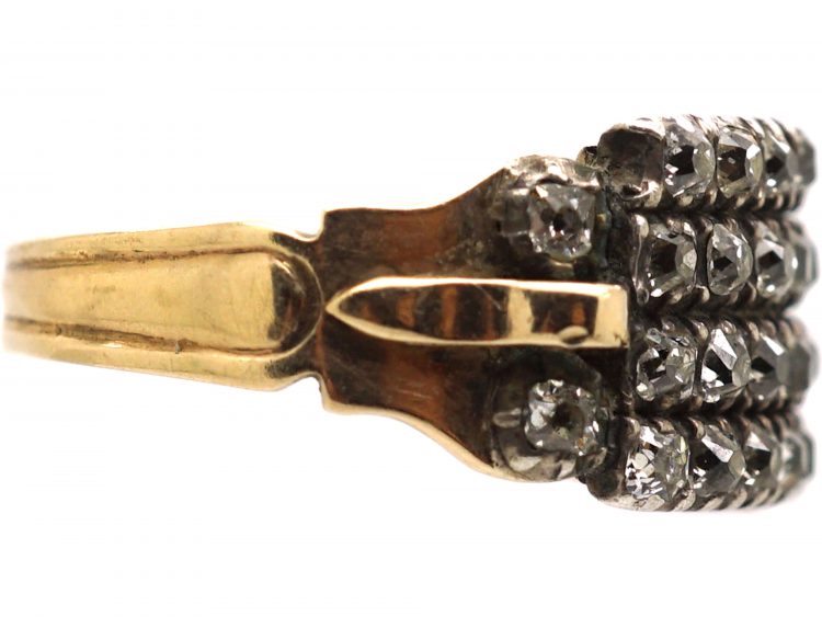 Georgian 15ct Gold & Silver Four Row Old Mine Cut Diamond Ring