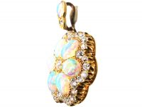 Edwardian 15ct Gold, Opal & Diamond Cluster Pendant
